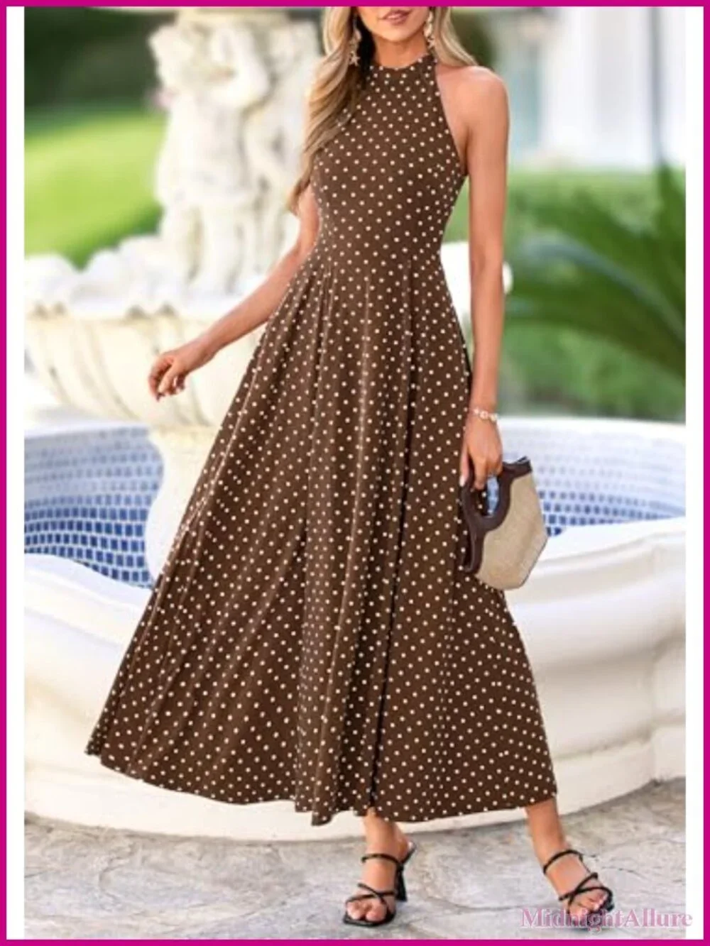 Sleeveless Halter Maxi Sundress with Pockets Flowy A-Line